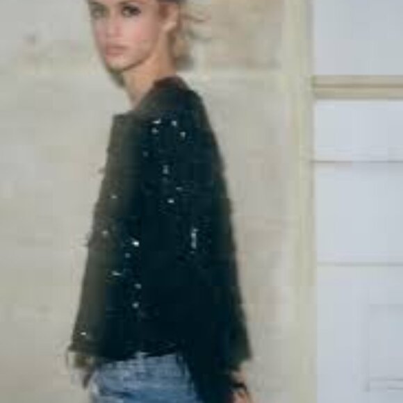 Zara sequin fringe tweed holiday sparkle jacket blazer size M - Picture 5 of 12